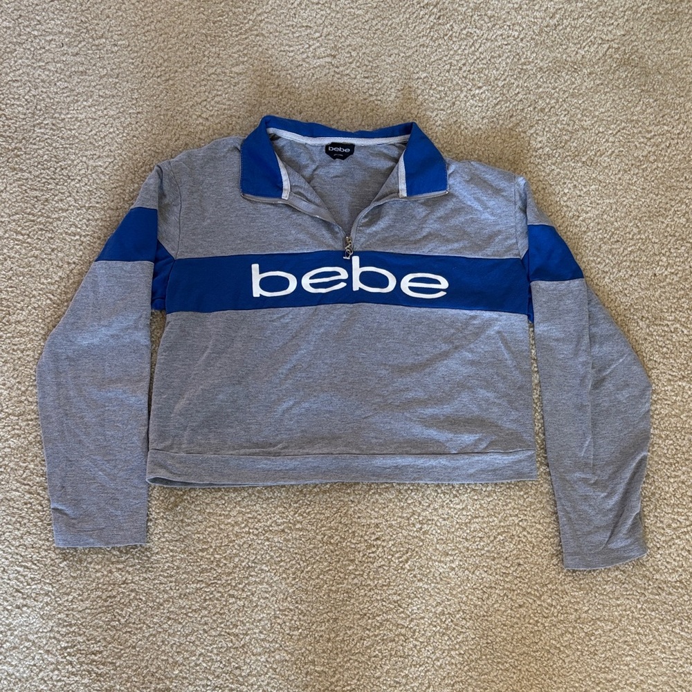 Vintage Y2K Bebe Blue and Gray Zip Collar Top